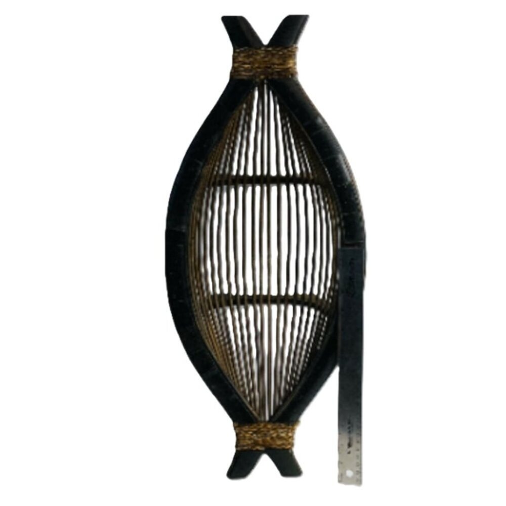 Basket Wood Boat Shape Tray Platter Wood w/ Bamboo Rods 23.5 x 10 x 4 Rustic